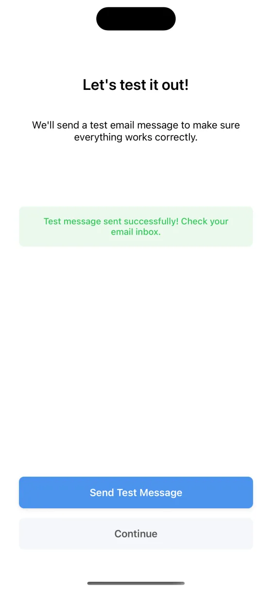 SMS to Email Forwarder — Test message sent successfully confirmation